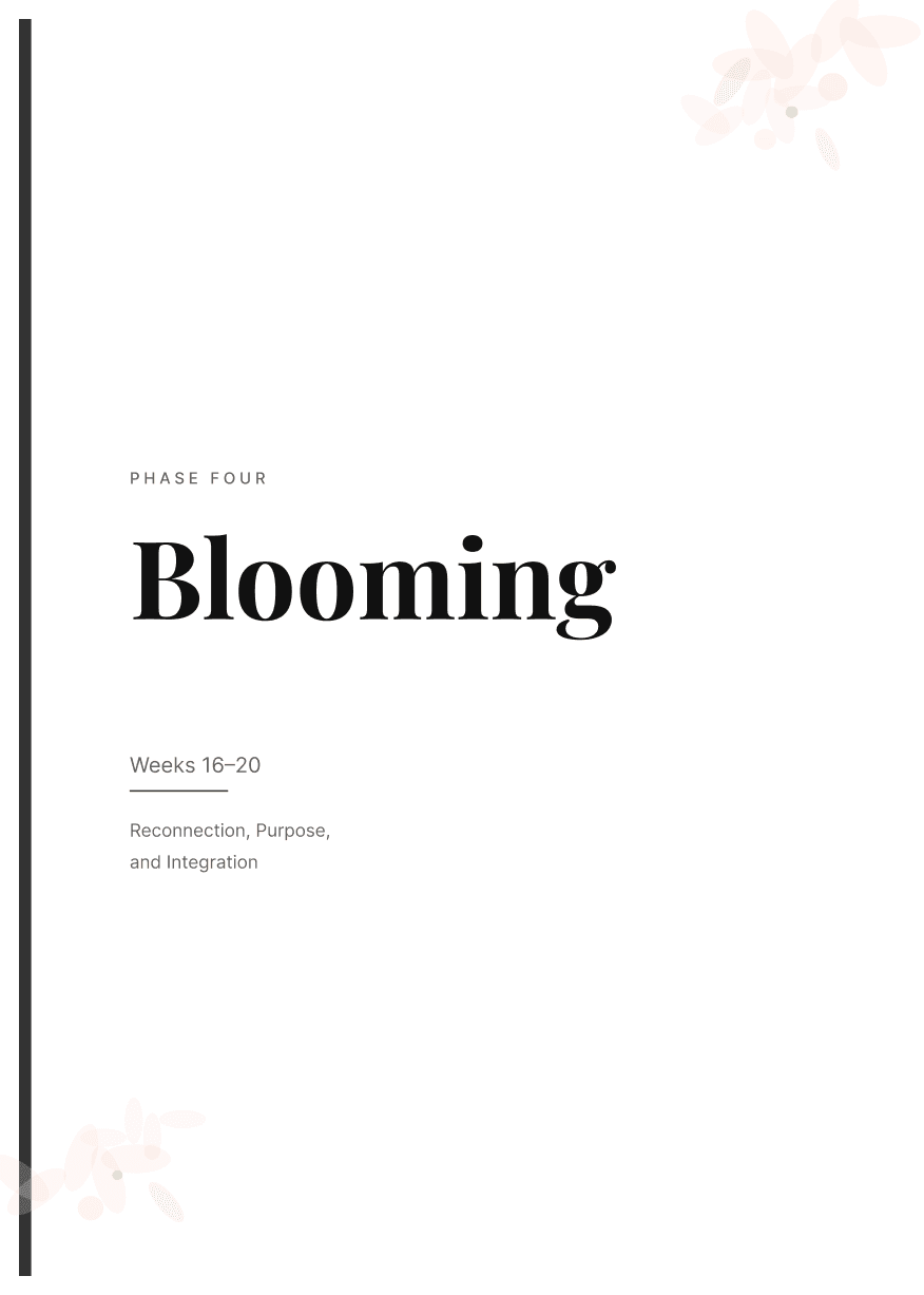 Phase Four: Blooming, Weeks 16–20, Reconnection, Purpose, and Integration